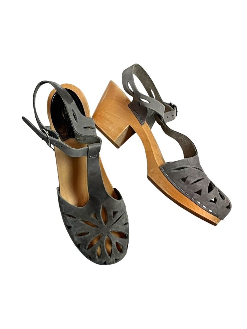 Swedish Hasbeens Shoes Womens SZ 40 9.5 US Gray Leather Boho Sandals Clog